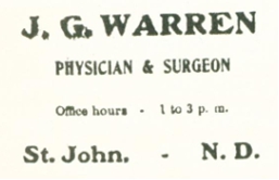 St John ad for Dr. J. G. Warren